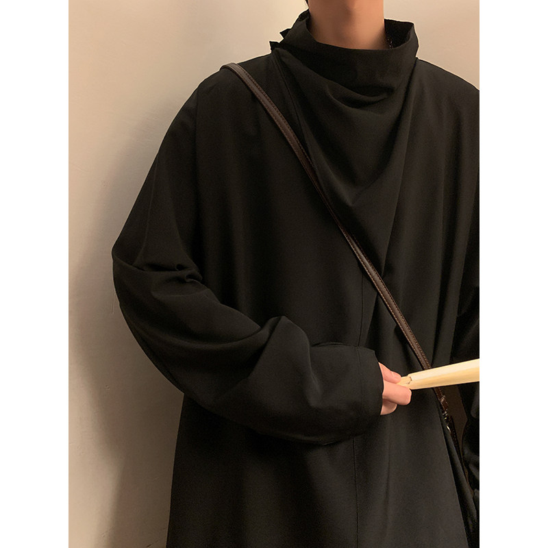 暗黑系新中式D风冰丝小众设计高堆领长袖t恤T09-P55控78，男装T恤，电商A005-1