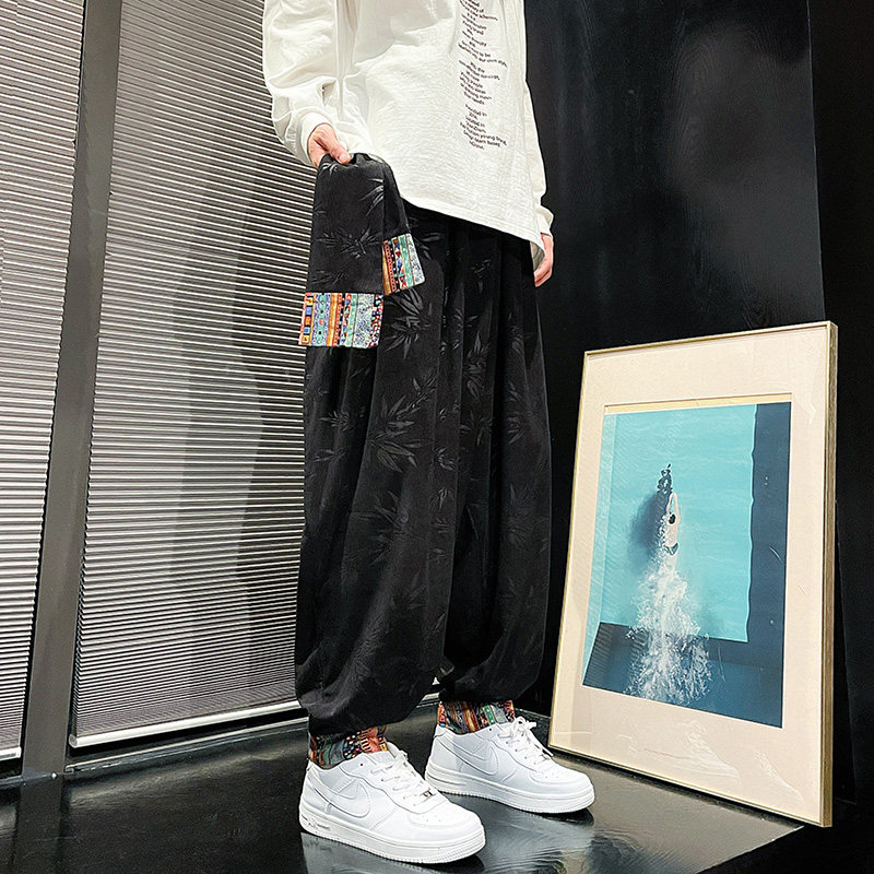 风民族风A复古中式树叶灯芯绒大裤裆舞蹈阔腿裤K200-P68控88，男装民族服装，电商A005-1