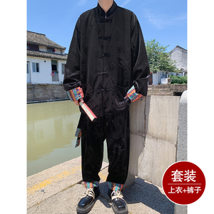 新中式C民族风金丝绒龙纹夹克舞蹈阔腿裤套装男TZ175-P143控168图片