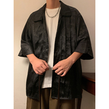 改良中式G缎面提花冰丝复古短袖珍珠扣立领小众衬衫男CS03P70控88，男装T恤，电商A005-1