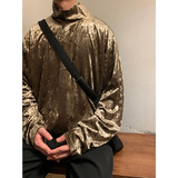 暗黑舞台演出垂感堆堆领E金丝绒打底衫保暖内穿T桖男T20-P65控78，男装T恤，电商A005-1