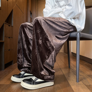 风E金丝绒大桶裤龙纹宽松高级感萝卜阔腿裤K256-P68控88图片