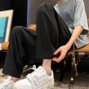 新中式风B冰丝垂感小众设计廓形哈伦裤男K157-P55控78图片