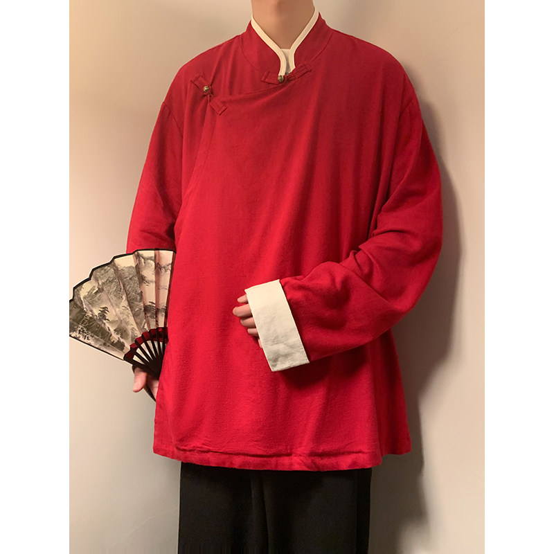 新中式B斜襟盘扣亚麻棉麻中山装立领衬衫夹克外套JK23-P98控118,男装夹克,电商A005-1