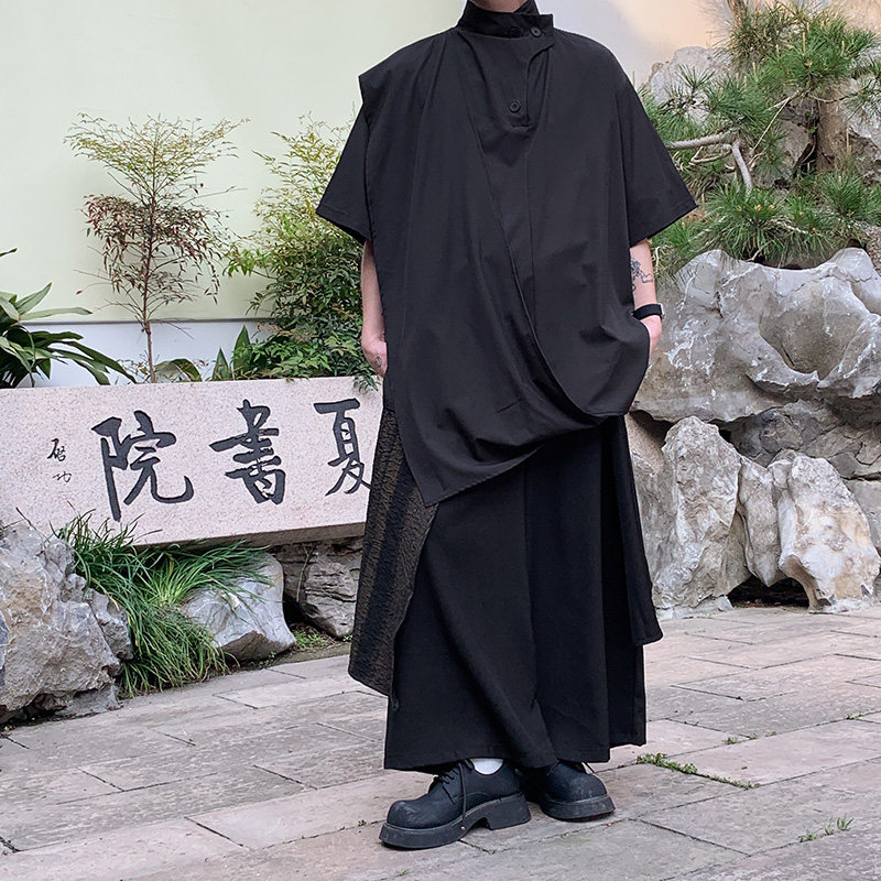 风B不规则衬衫新中式冰丝t桖裙裤西裤套装TZ89-P143控168,男装衬衫,电商A005-1