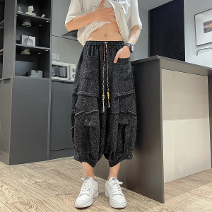 风I冰丝垂感折褶小众设计七分裤短裤阔腿裤男DK230-P58控78图片