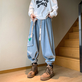 美式高街D复古工装大口袋牛仔裤设计感束脚冲锋裤K102-P88控118，男装牛仔裤，电商A005-1