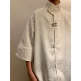 新中式风E缎面提花暗纹立领小众冰丝金属扣衬衫男CS32-P78控98，男装衬衫，电商A005-1