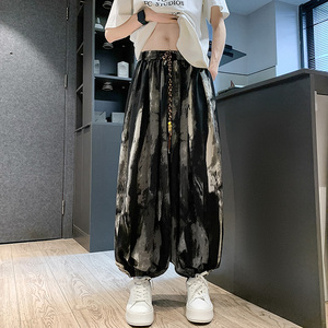 港风B水墨扎染渐变条纹冰丝男高级感长裤K119跑量特P40无差价控68图片