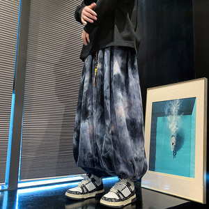 新中式C水墨扎染灯芯绒小众阔腿束脚哈伦裤K133-P78控98图片