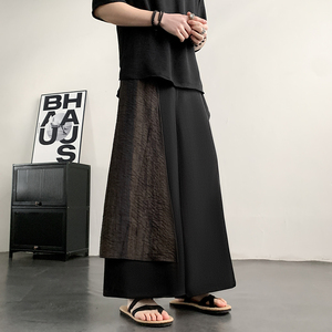 风不规则拼接新中式裙裤慵懒垂感阔腿西裤K161-P85控108，男装西裤，电商A005-1