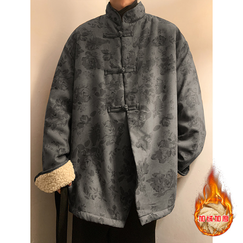新中式G风盘扣暗花灯芯绒羊羔毛夹克棉衣服男JK16-P135控158,男装棉衣,电商A005-1