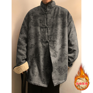 新中式G风盘扣暗花灯芯绒羊羔毛夹克棉衣服男JK16-P135控158图片