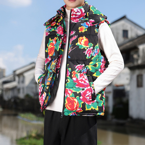 连帽大花马甲棉袄背心A男生保暖花花绿绿秋冬加厚MJ527-P78控108图片