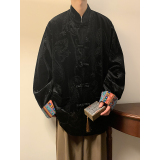 新中式E拼色民族风盘扣金丝绒龙纹衬衫夹克外套男JK26-P75控88，男装民族服装，电商A005-1