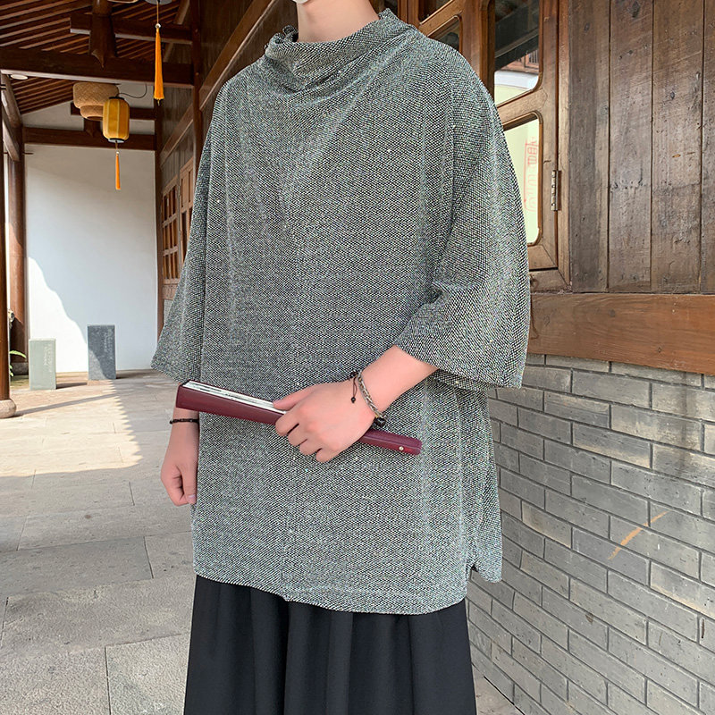 新中式B山本风舞台演出亮闪闪满天星高堆领短袖t恤T56-P65控88图片