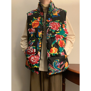 大花马甲棉袄背心F男生花花绿绿外套秋冬加厚保暖MJ526-P78控108图片