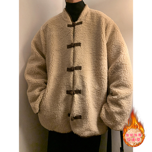 新中式H树叶灯芯绒羊羔毛加绒加厚双面穿棉服夹克JK15-P135控158图片