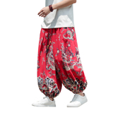 风C龙纹沙滩裤男春夏阔腿裤哈伦九分裤男士长裤K239-P58控78，男装休闲裤，电商A005-1