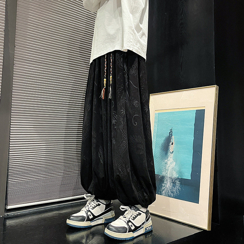 风A龙纹暗纹新中式保暖灯芯绒阔腿束脚裤男K197-P68控88图片