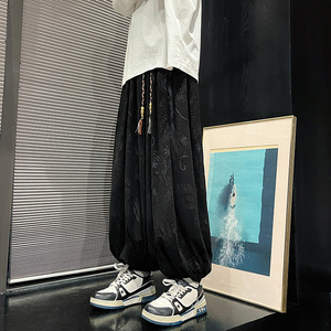 风A龙纹暗纹新中式保暖灯芯绒阔腿束脚裤男K197-P68控88图片