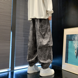 潮机能工装B暗花灯芯绒大口袋阔腿裤束脚长裤K131-P65控88图片