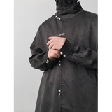 新中式S风缎面提花暗纹立领小众金属扣盘扣衬衫男CS13-P80控98，男装衬衫，电商A005-1