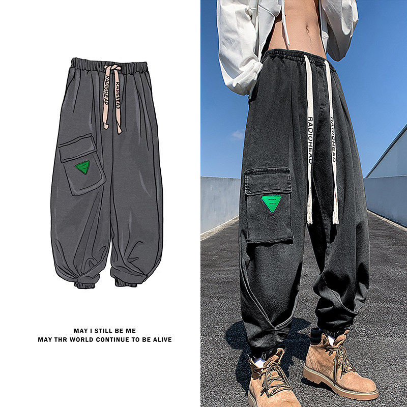 美式高街P复古工装大口袋牛仔裤设计感束脚冲锋裤K102-P88控118图片