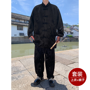 新中式A民族风金丝绒龙纹衬衫夹克外套阔腿裤男TZ173-P143控168图片