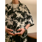新中式风D水墨扎染冰丝立领小众金属扣盘扣衬衫男CS33-P78控98，男装衬衫，电商A005-1