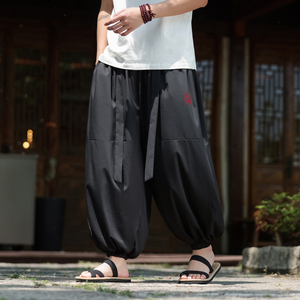 风C冰丝腰带九分裤男大桶裤宽松裤长裤萝卜裤男K233-P65控88图片