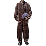 盘扣小众设计B龙纹金丝绒夹克阔腿裤风套装男TZ179-P136控158，男装休闲套装，电商A005-1