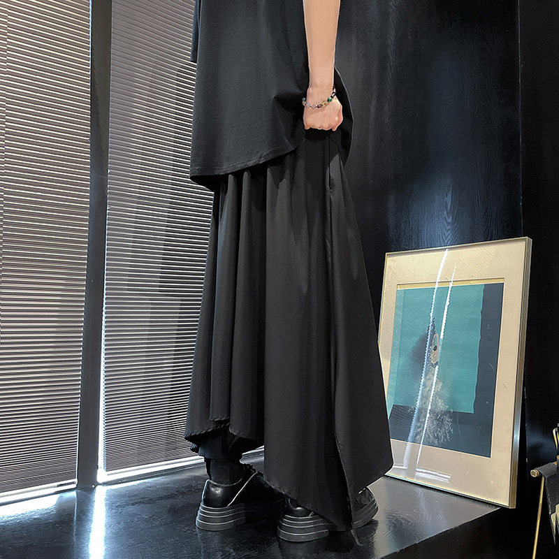 新中式A风原创设计暗黑小众设计宽松裙裤阔腿裤K212-P78控98,男装休闲裤,电商A005-1