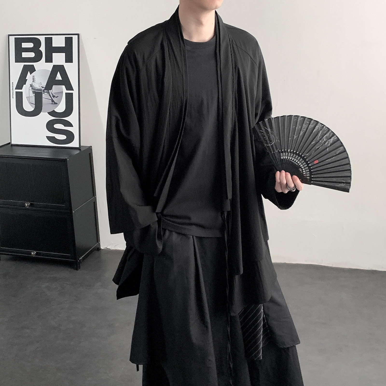 新中式C假两件设计感道袍宽松开衫中长款汉服男披风FY09-P95控118，男装民族服装，电商A005-1