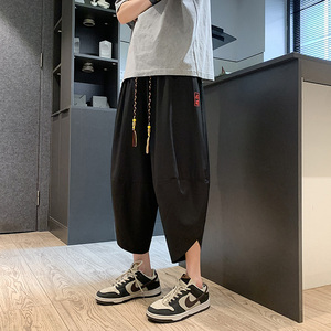 港风A暗黑薄款冰丝刺绣阔腿萝卜裤七分裤DK118-P55控78图片