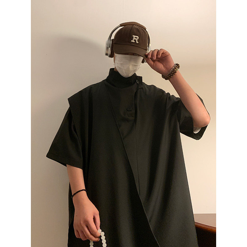风暗黑E复古半高领衬衫小众围布新中式冰丝t桖T53-P58控78,男装衬衫,电商A005-1