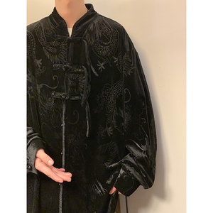 新中式C盘扣小众设计龙纹暗花金丝绒衬衫夹克外套男JK27-P68控88