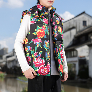 连帽大花马甲棉袄背心A男生保暖花花绿绿秋冬加厚MJ527-P78控108图片