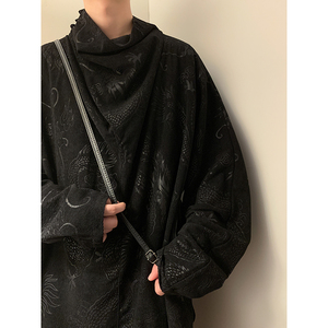 套头卫衣E龙纹灯芯绒风小众堆堆领T恤打底衫男T61-P68控88图片