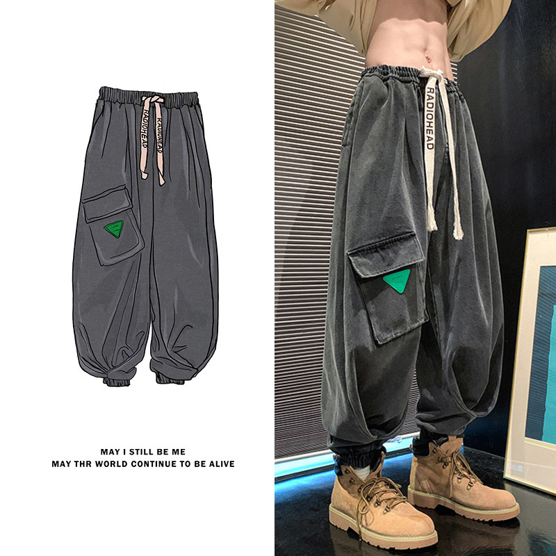 美式高街F复古工装大口袋牛仔裤设计感束脚冲锋裤K102-P88控118图片