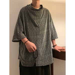 风新中式F暗黑舞台演出亮闪闪设计感高堆领短袖t恤T55-P65控88