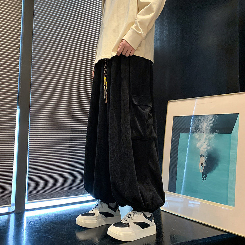 设计感F麦穗纹雪尼尔针织裤灯芯绒工装大口袋阔腿裤K136-P78控98图片