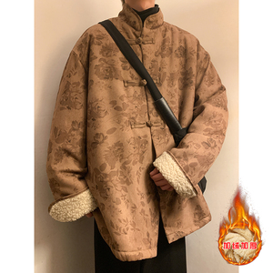 新中式G风盘扣暗花灯芯绒羊羔毛夹克棉衣服男JK16-P135控158图片