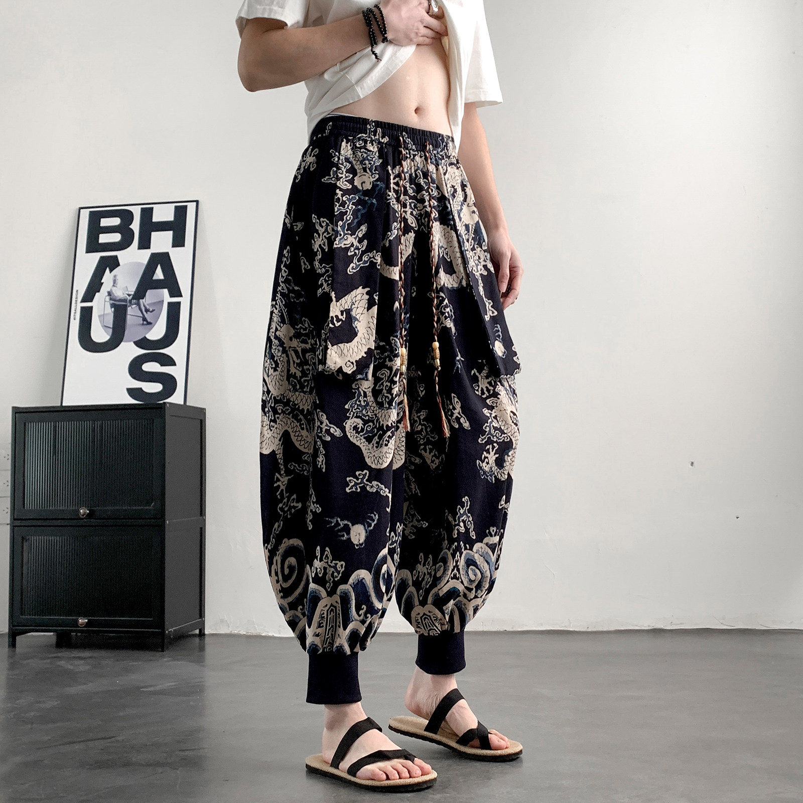 超大码8XL风小众设计龙纹九分裤哈伦裤飞鼠裤K268-P58控78，男装休闲裤，电商A005-1