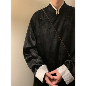 新中式风F盘扣龙纹冰丝中山装衬衫夹克外套男JK25-P65控78图片