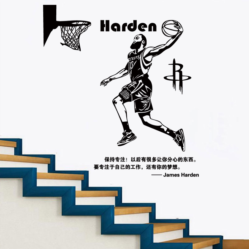 nba篮球明星詹姆斯哈登墙贴纸扣篮励志名言贴画宿舍
