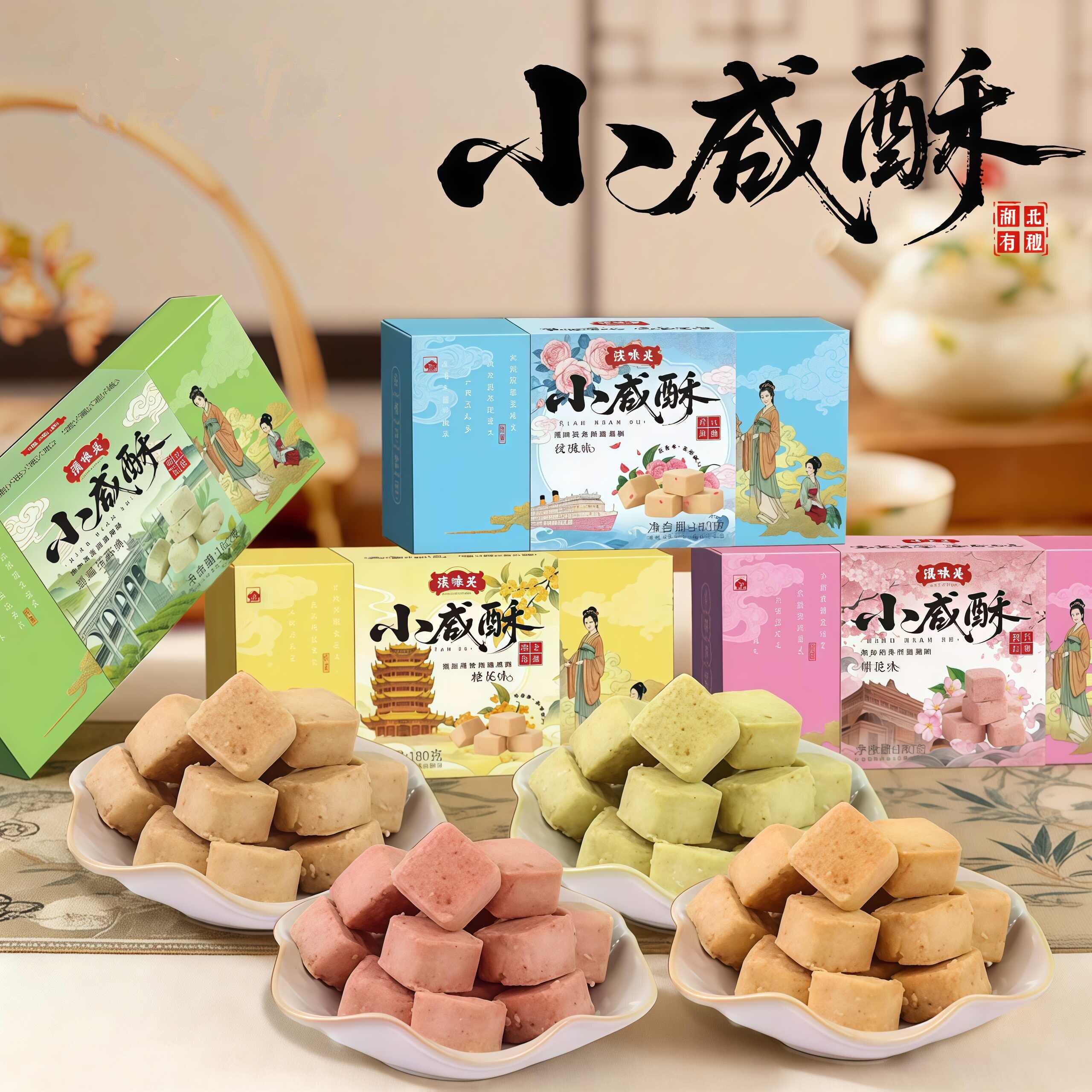 湖北特产小咸酥桂花玫瑰樱花味恩施玉露茶酥小零食伴手礼糕点小吃