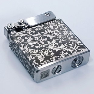 圣哥高端复古手工不锈钢钛合金自动机械磕头机唐草图煤油打火机男