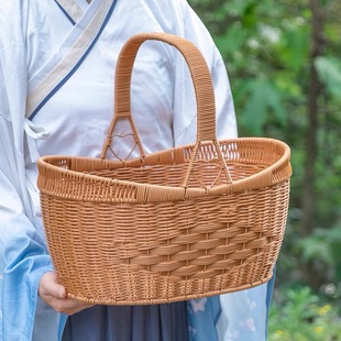 手工编织环保藤元 宝手提大容量手提篮