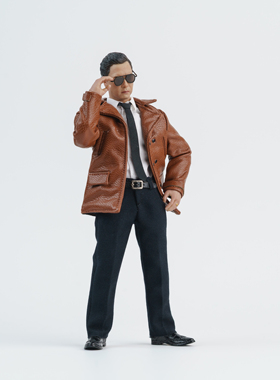 1/12卖鱼强强哥皮衣6寸mezco方大头romankey 素体中长款皮大衣